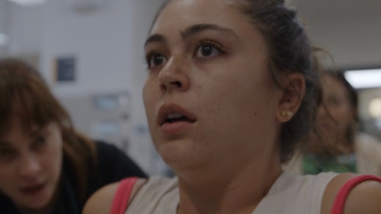 Jenna staring up with her mouth open on "The Pitt"