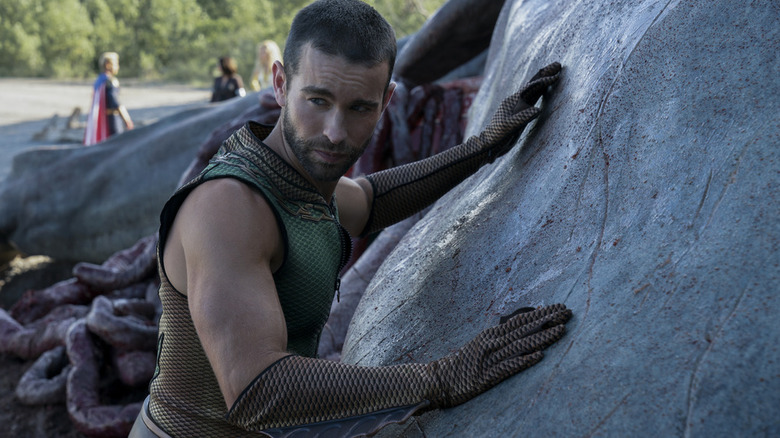 The Deep leaing against a giant aquatic creature on The Boys