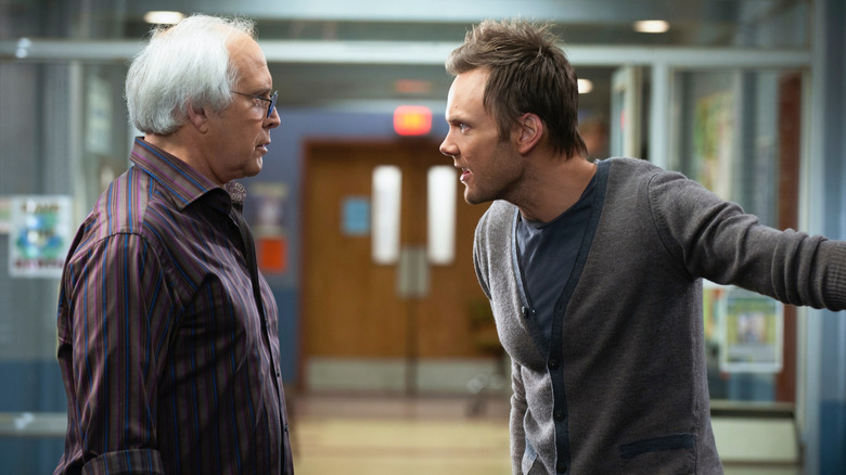 Jeff yelling at Pierce in the Greendale hallway in Community