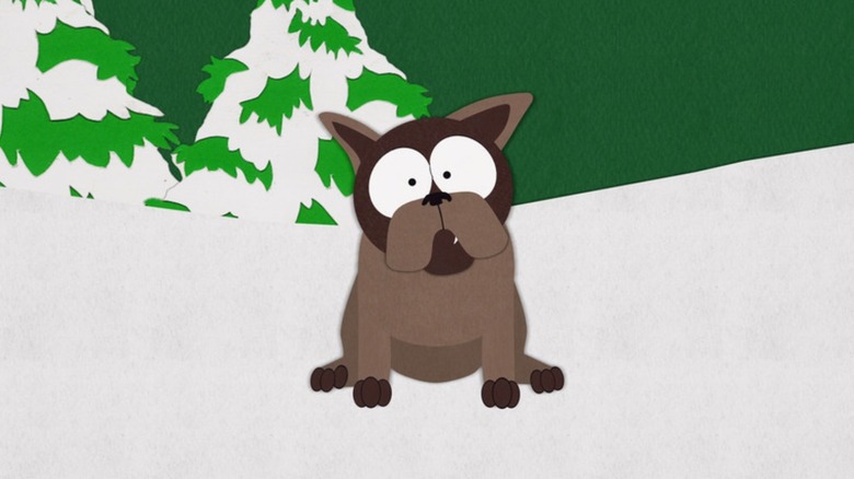 Sparky the dog sitting in snow in South Park