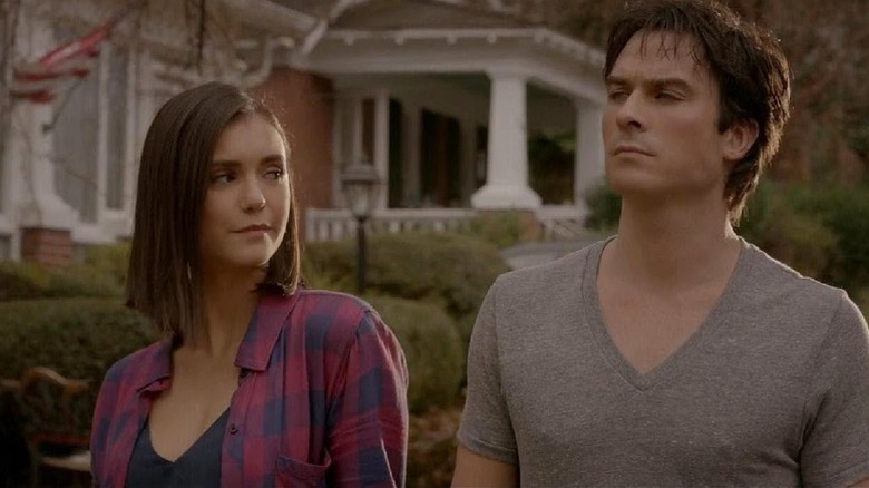 Elena (Nina Dobrev) looking at Stefan (Ian Somerhalder) on "The Vampire Diaries"