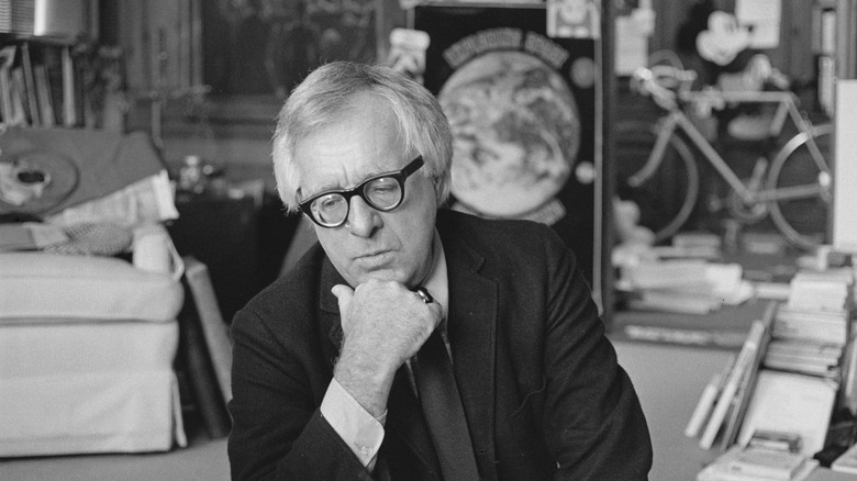 Ray Bradbury working in his home office