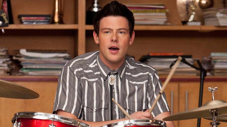 Finn playing drums on Glee