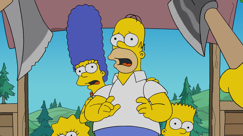 Lisa, Marge, Homer ve Bart şok olmuş görünüyorlar 
