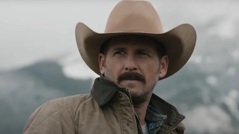 Josh Lucas' John Dutton looking thoughtful on Yellowstone