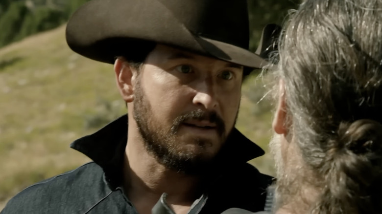 Rip (Cole Hauser) confronts a biker in Yellowstone