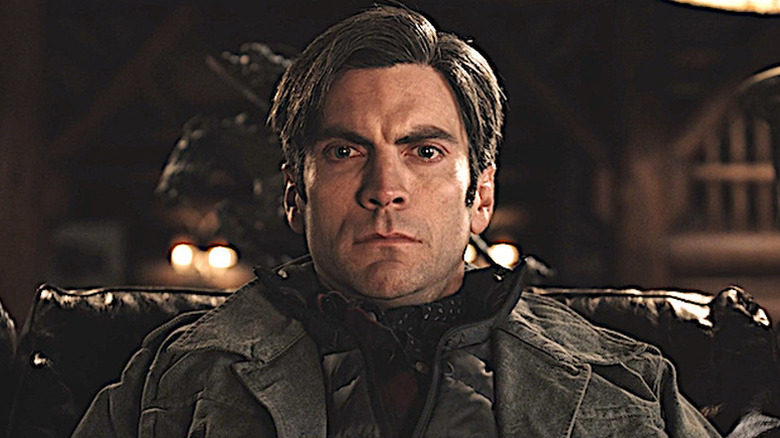 Jamie Dutton (Wes Bentley) sits with tears in his eyes on a couch in Yellowstone