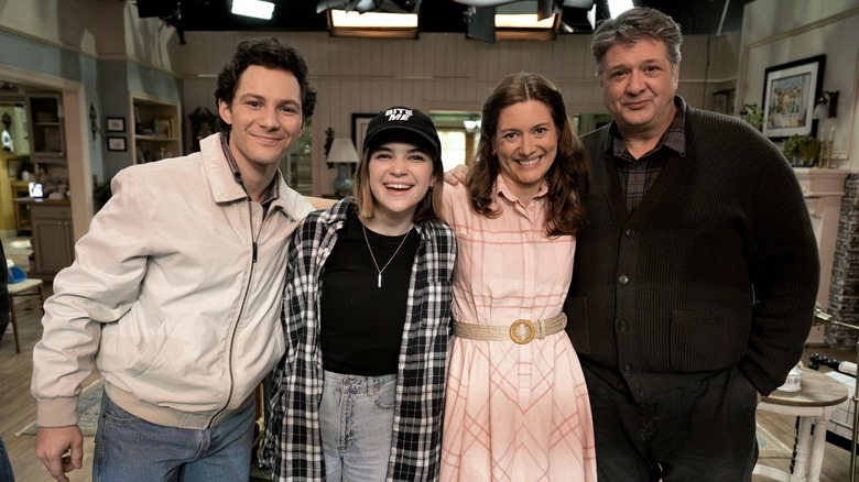 Montana Jordan, Raegan Revord, Zoe Perry and Lance Barber on set of Georgie & Mandy's First Marriage