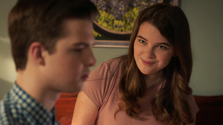 Missy looking playfully at Sheldon in "Young Sheldon" Season 7