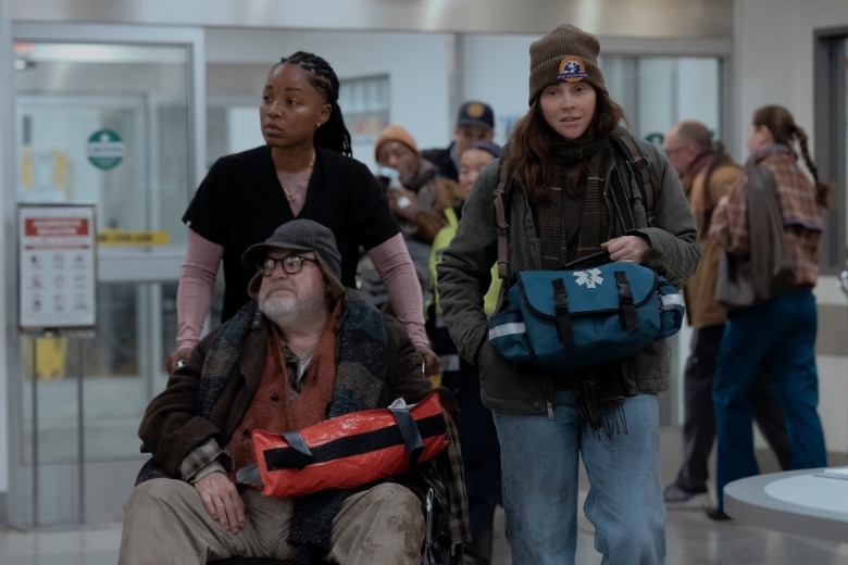 Dr. Ellis and Dr. McKay with a patient in The Pitt Season 3