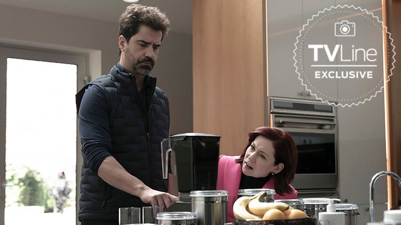 Elsbeth Tascioni looks curiously at a wealthy biohacker's blender