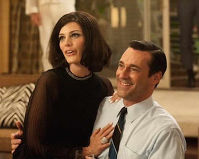 Megan Draper (Jessica Pare) and Don Draper (Jon Hamm) in Mad Men Season 5, Episode 1