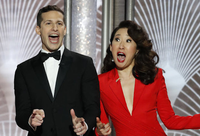 Golden Globes Sandra Oh & Andy Samberg Review Of 2019 Hosts