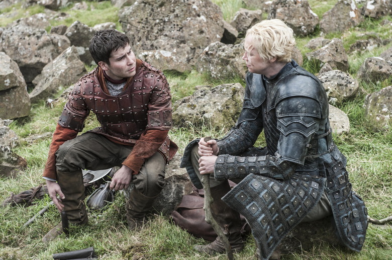 Daniel Portman as Podrick Payne and Gwendoline Christie as Brienne of Tarth _ photo Helen Sloan_HBO