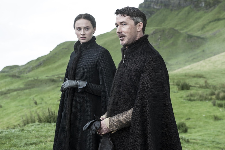 Sophie Turner as Sansa Stark and Aidan Gillen as Littlefinger _ photo Helen Sloan_HBO