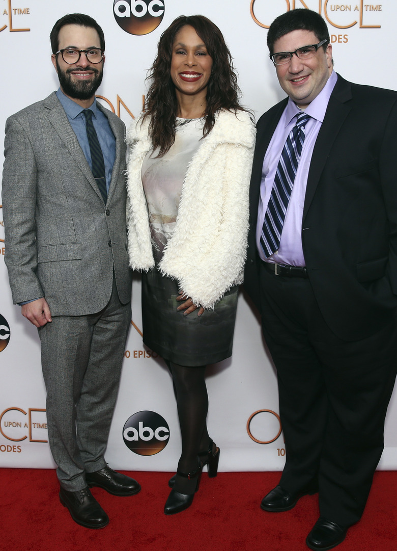 EDWARD KITSIS (EXECUTIVE PRODUCER, ONCE UPON A TIME), CHANNING DUNGEY (PRESIDENT, ABC ENTERTAINMENT), ADAM HOROWITZ (EXECUTIVE PRODUCER, ONCE UPON A TIME)