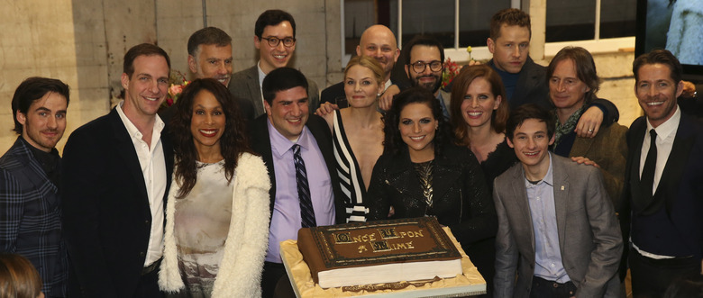 COLIN O'DONOGHUE, PATRICK MORAN (EXECUTIVE VICE PRESIDENT, ABC STUDIOS), CHANNING DUNGEY (PRESIDENT, ABC ENTERTAINMENT), STEVE PEARLMAN (EXECUTIVE PRODUCER, ONCE UPON A TIME), ADAM HOROWITZ (EXECUTIVE PRODUCER, ONCE UPON A TIME), ANDREW CHAMBLISS (EXECUTIVE PRODUCER, ONCE UPON A TIME), JENNIFER MORRISON, DAVID H. GOODMAN (EXECUTIVE PRODUCER, ONCE UPON A TIME), LANA PARRILLA, EDWARD KITSIS (EXECUTIVE PRODUCER, ONCE UPON A TIME), REBECCA MADER, JOSH DALLAS, JARED GILMORE, ROBERT CARLYLE, SEAN MAGUIRE