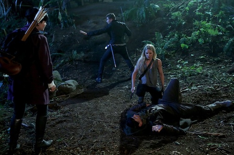 GINNIFER GOODWIN, JOSH DALLAS, CAINAN WIEBE (ON GROUND), JENNIFER MORRISON