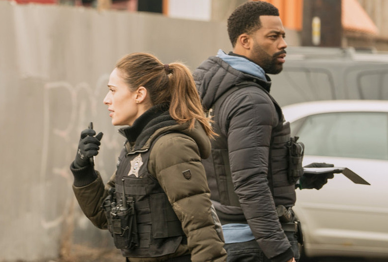 Marina Squerciati and LaRoyce Hawkins in Chicago P.D. Season 8