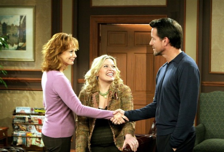 REBA, Reba McEntire, Melissa Peterman, James Denton, 'The Date of Mirth', (Season 4), 2001-07. photo