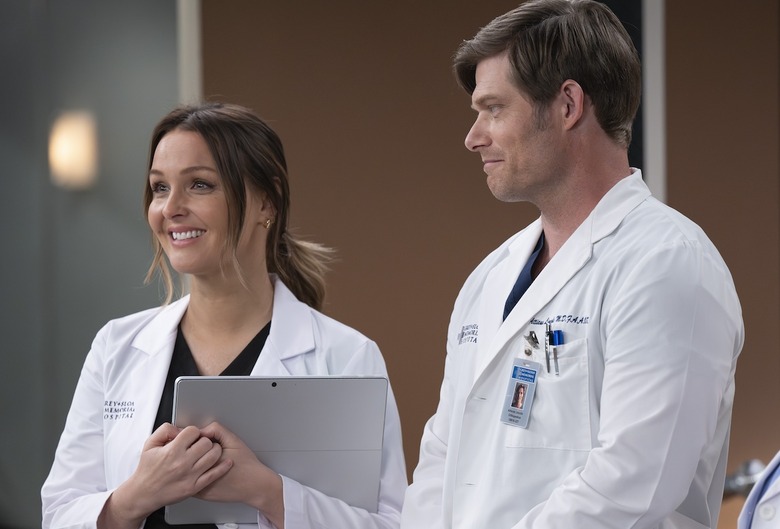 GREY’S ANATOMY - “Papa Was A Rollin’ Stone” - Amelia undertakes a high-risk brain surgery on a young patient, while Winston and Jules disagree over how to handle their trauma patient’s family. Jo and Link struggle with wedding planning.   THURSDAY, MAY 1 (10:00-11:00 p.m. EDT) on ABC. (Disney/Anne Marie Fox) 
CAMILLA LUDDINGTON, CHRIS CARMACK