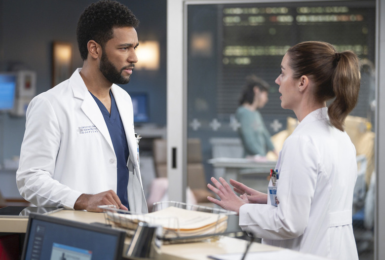 GREY’S ANATOMY - “Never Felt So Alone” - It’s all hands on deck at Grey Sloan when a group of medical students is injured by a floor collapsing at their white coat party. Jo and Link are forced to talk about the future, while Jules confronts Winston about his attitude. THURSDAY, APRIL 11 (9:00-10:01 p.m. EDT) on ABC. (Disney/Anne Marie Fox) ANTHONY HILL, ADELAIDE KANE