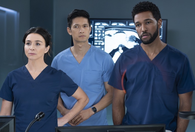 GREY’S ANATOMY - “Hit the Floor” - The aftermath of the convenience store shooting brings chaos to Grey Sloan. Ben hits a wall with his new emergency preparedness plan. Romantic tensions surface for Owen, while Amelia and Winston disagree over the surgical plan for a young patient. THURSDAY, MARCH 6 (10:01-11:00 p.m. EST) on ABC. (Disney/Christopher Willard) 
CATERINA SCORSONE, HARRY SHUM JR., ANTHONY HILL