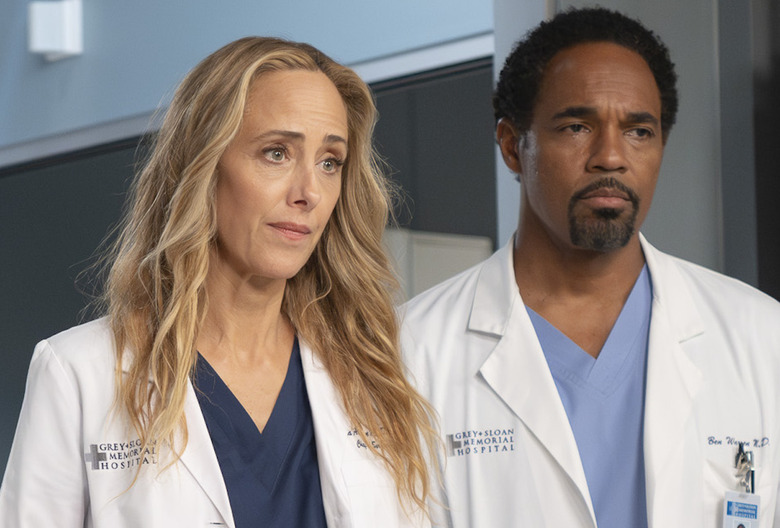GREY’S ANATOMY - “Love You Like a Love Song” - Jo and Link’s wedding day arrives, along with some visitors. Meanwhile, Teddy and Owen are met with a familiar face seeking treatment, and Lucas disagrees with Simone on how to approach a patient’s worsened condition. THURSDAY, MAY 8 (10:00-11:00 p.m. EDT) on ABC. (Disney/Anne Marie Fox) 
HARRY SHUM JR., ANTHONY HILL, KIM RAVER, JASON GEORGE