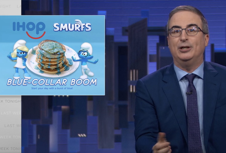 john oliver ihop smurfs quote