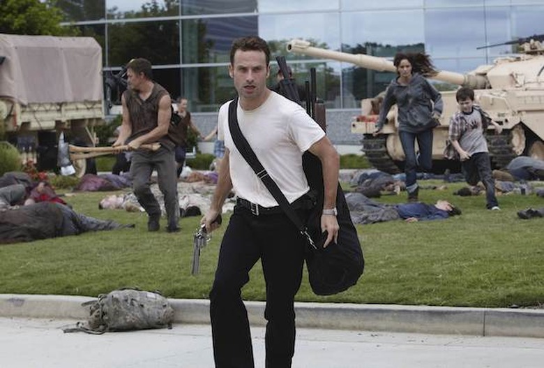 (Foreground) Rick Grimes (Andrew Lincoln) 
(Background) (L-R) Daryl Dixon (Norman Reedus), Carol (Melissa Suzanne McBride), Glenn (Steven Yeun), Lori Grimes (Sarah Wayne Callies) and Carl Grimes (Chandler Riggs)