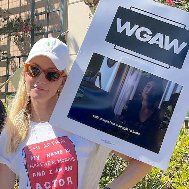 glee-heather-morris-naya-rivera-tribute-sag-aftra-wga-picket-sign