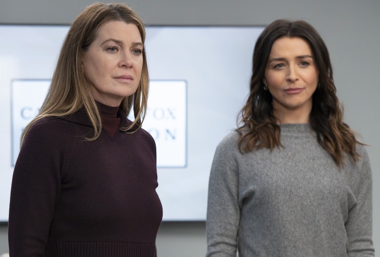 GREY’S ANATOMY - “Ridin’ Solo” - Meredith and Amelia prepare a funding proposal for their Alzheimer’s research. Meanwhile, Teddy and Owen hit a breaking point in their marriage, while Jules has an awkward encounter with Dr. Beltran. THURSDAY, MARCH 27 (10:00-11:00 p.m. EDT) on ABC. (Disney/Anne Marie Fox) 
ELLEN POMPEO, CATERINA SCORSONE