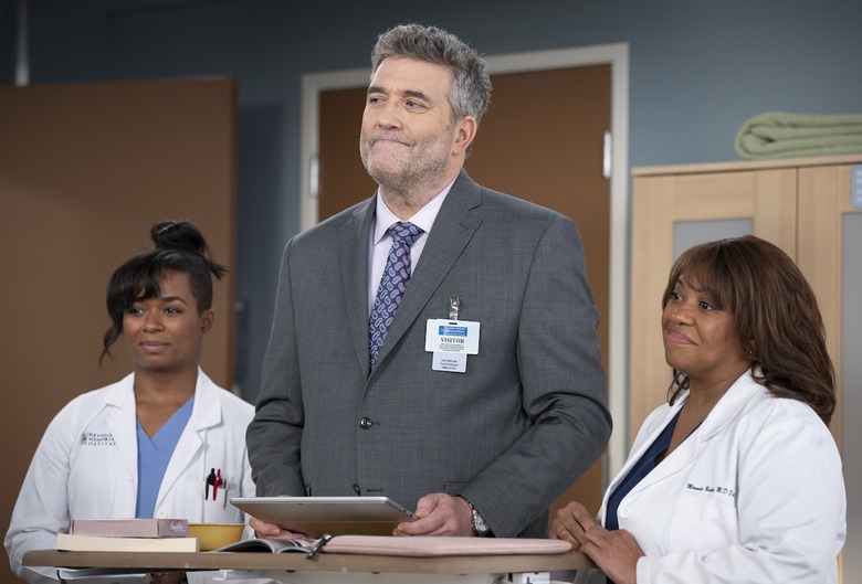 GREY’S ANATOMY -  “Love in the Ice Age” - Bailey welcomes a renowned surgeon, whom she greatly admires, to Grey Sloan to help on a challenging case. Meanwhile, Teddy, Owen, Jules and Ben team up to save the life of a patient who has been impaled by an ice pick. THURSDAY, APRIL 10 (10:00-11:00 p.m. EDT) on ABC. (Disney/Anne Marie Fox) 
ALEXIS FLOYD, CRAIG BIERKO, CHANDRA WILSON