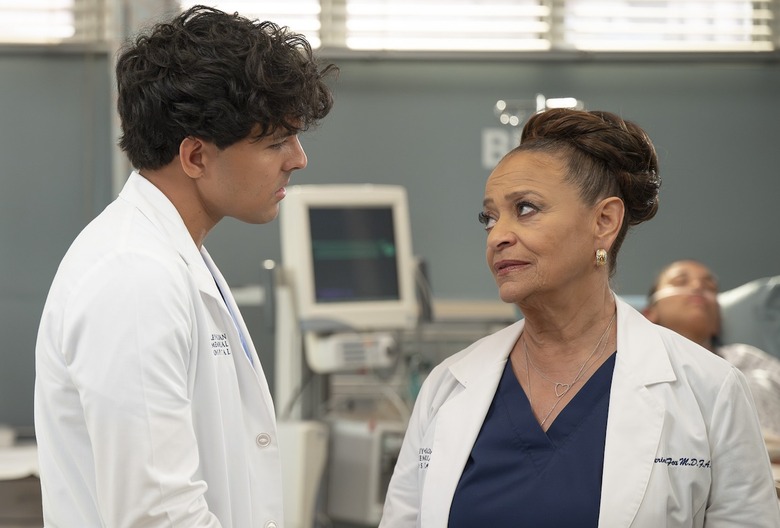 GREY’S ANATOMY - “Bust Your Windows” - A window washer’s platform crashes through a hospital window, testing the Grey Sloan team’s limits. Meanwhile, Blue and Simone clash over their living arrangements, and Lucas strives to impress Catherine while on her service.THURSDAY, APRIL 17 (10:00-11:00 p.m. EDT) on ABC. (Disney/Anne Marie Fox) 
NIKO TERHO, DEBBIE ALLEN