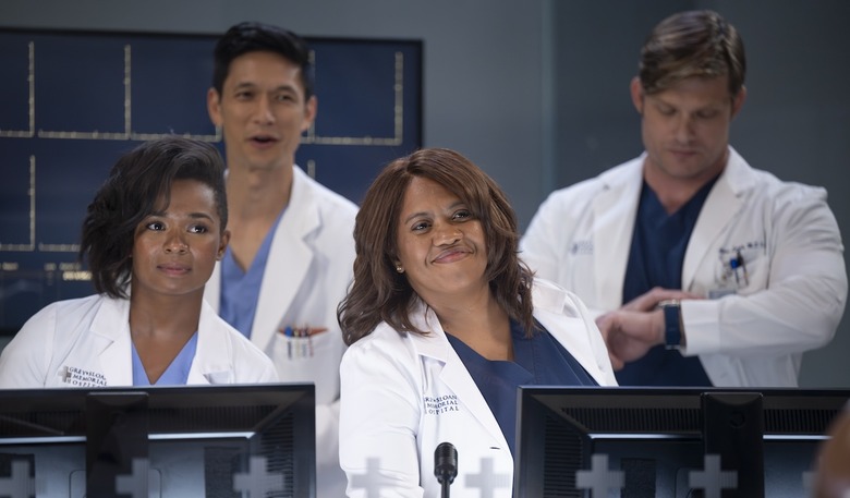 GREY’S ANATOMY - “You Make My Heart Explode” - During a high-stress day at Grey Sloan Memorial, the fates of a patient in critical condition and a helicopter-bound medical team hang in the balance. Teddy and Owen work on their marriage, while Bailey, Blue and Link treat a hospital employee. THURSDAY, OCT. 24 (10:00-11:00 p.m. EDT) on ABC. (Disney/Anne Marie Fox) 
ALEXIS FLOYD, HARRY SHUM JR., CHANDRA WILSON, CHRIS CARMACK