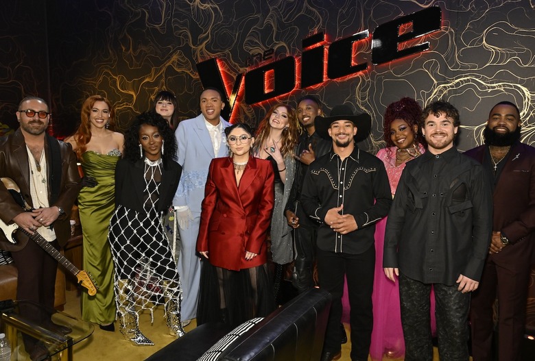 THE VOICE -- “Live Semi Final Performances” Episode 2714A -- Pictured: (l-r) Adam David, Olivia Kuper Harris, Kaiya Hamilton, Jadyn Cree, Bryson Battle, Lucia Flores-Wiseman, Iris Herrera, Renzo, Jaelen Johnston, Alanna Lynise, Conor James, Kolby Codell -- (Photo by: Griffin Nagel/NBC)