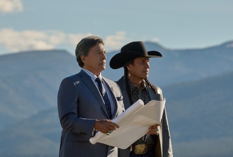 L-R: Gil Birmingham as Thomas Rainwater and Mo Brings Plenty as Mo on episode 509 of Paramount Network's Yellowstone