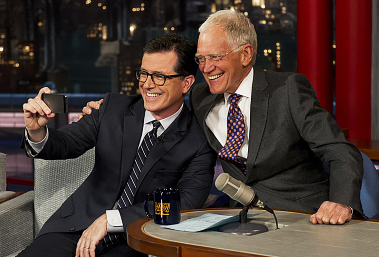 Stephen Colbert and David Letterman on The Late Show